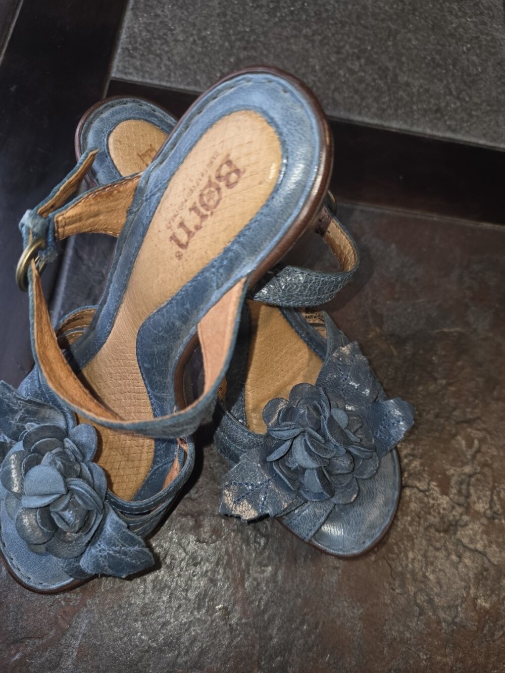 Born Women’s Blue Floral Leather Sandals